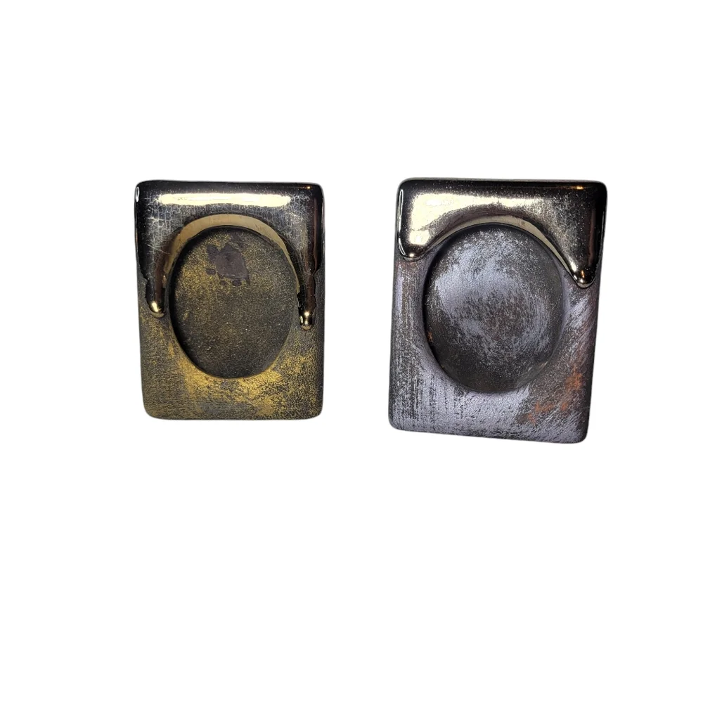Rustic metallic glazed pottery picture frames set of 2 gold gray
